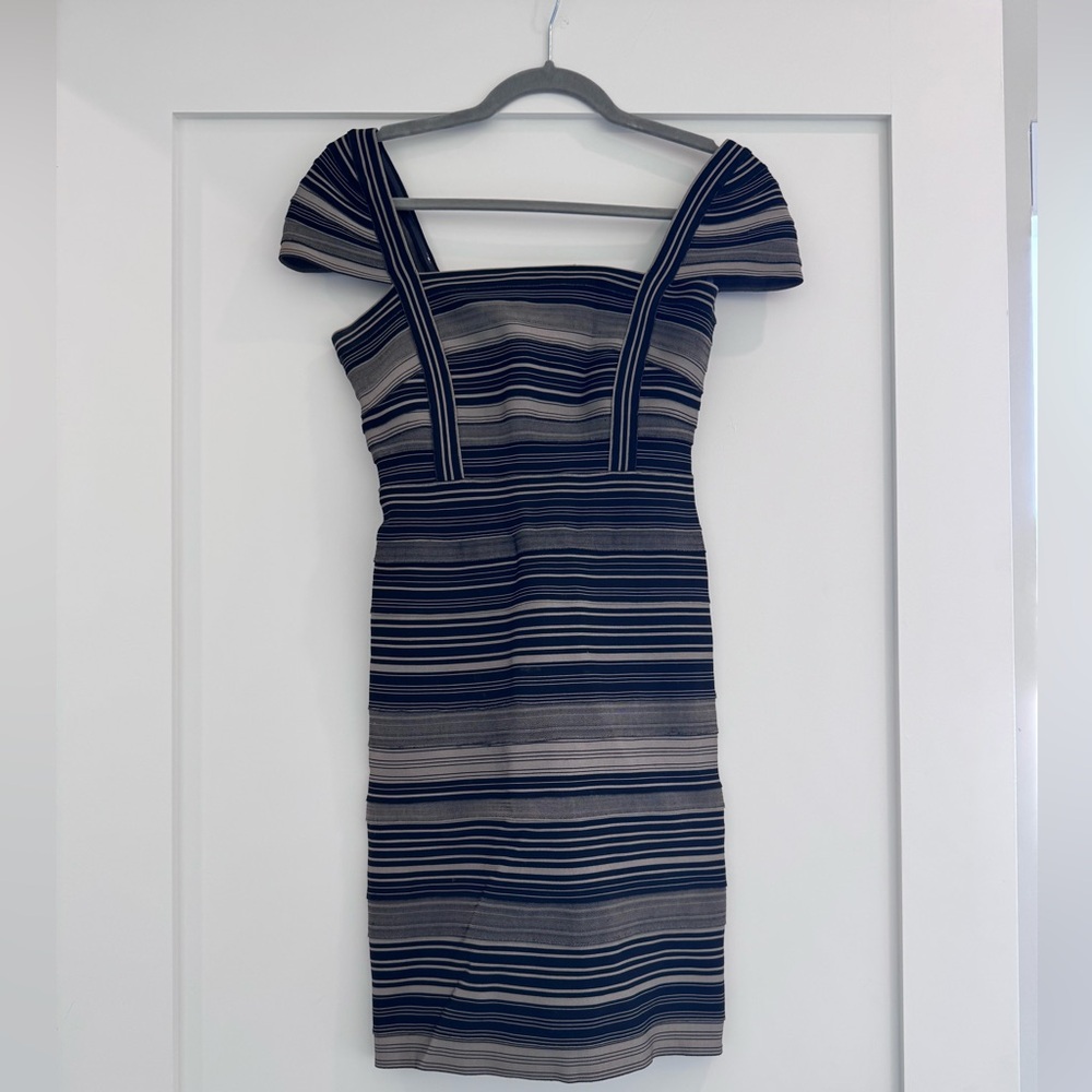 Herve Leger Striped Black and Gray Dress